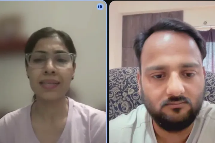 Coach Bhavana Sinha in a video call with Rahul Awasthi, Coach TRA, funnel architect and coaching mentor